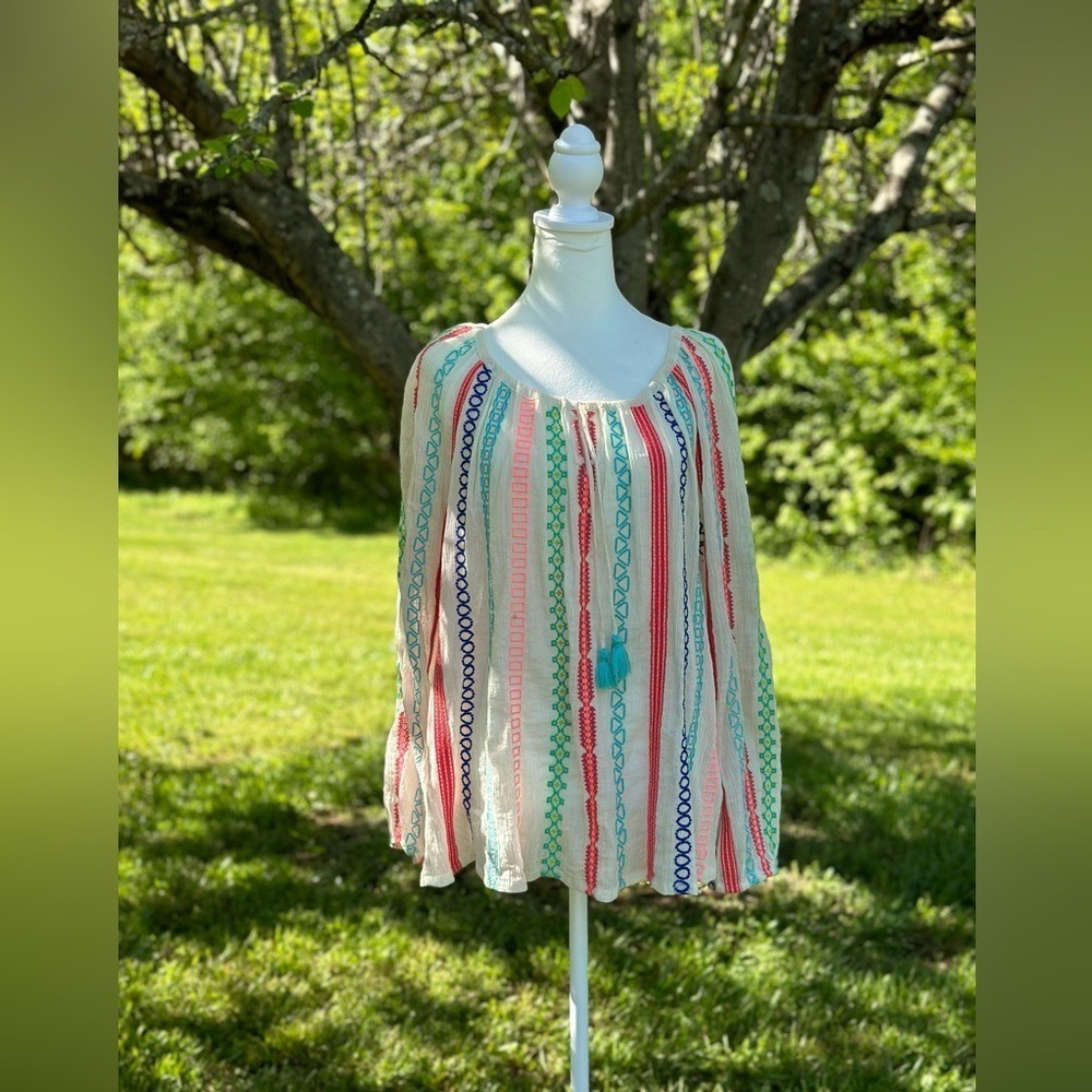Anthropologie Payal Pratap Cotton Boho Embroidered Blouse Shirt Top Size Medium